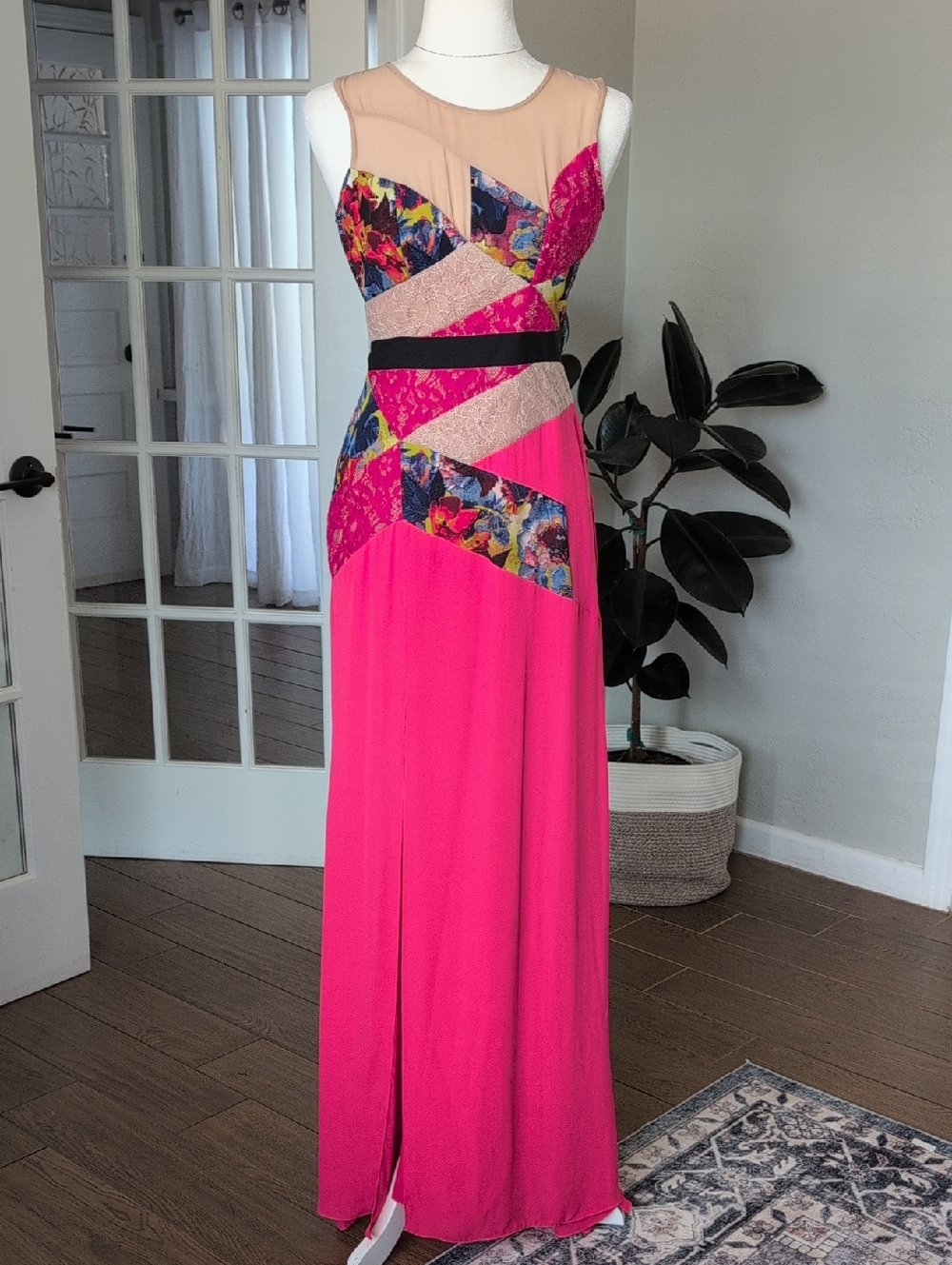 BCBGMaxAzria Lonnie Hot Pink Chiffon Maxi Dress Gown 4